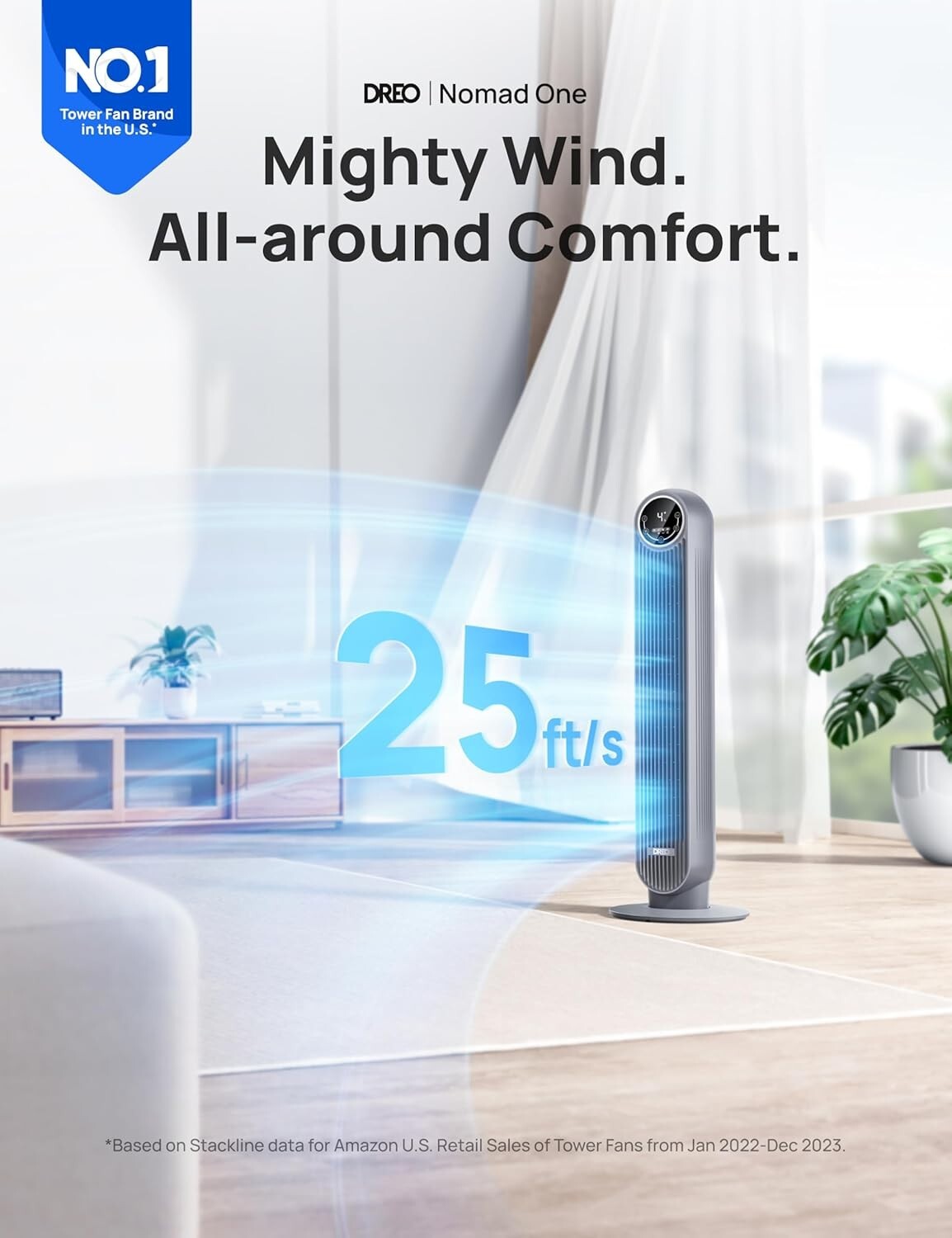 Advanced Tower Fan with 90° Oscillation - Safe, Easy-Clean Cooling Solution