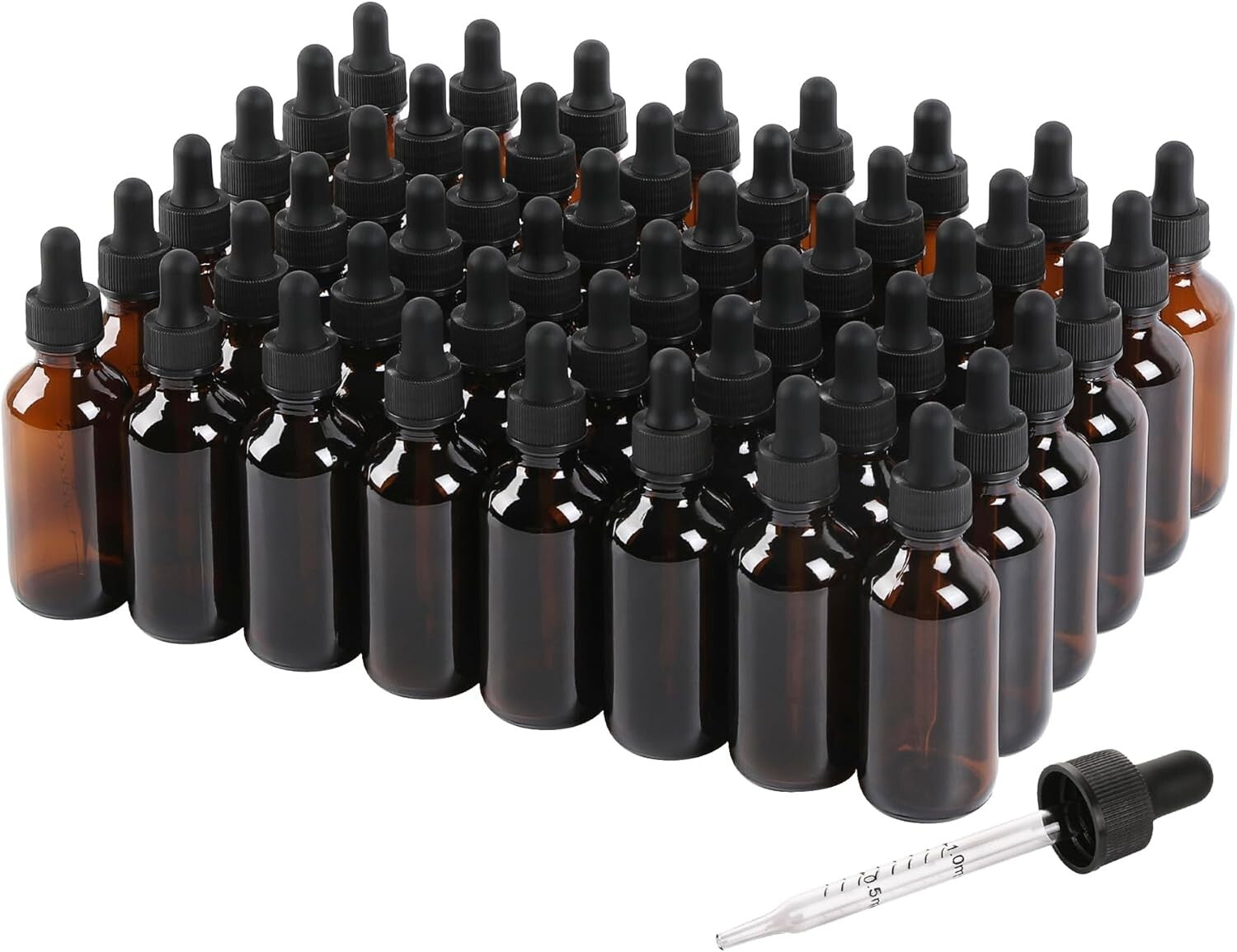 Multi-Purpose 2oz Amber Glass Dropper Bottles - 48 Durable Reusable Containers