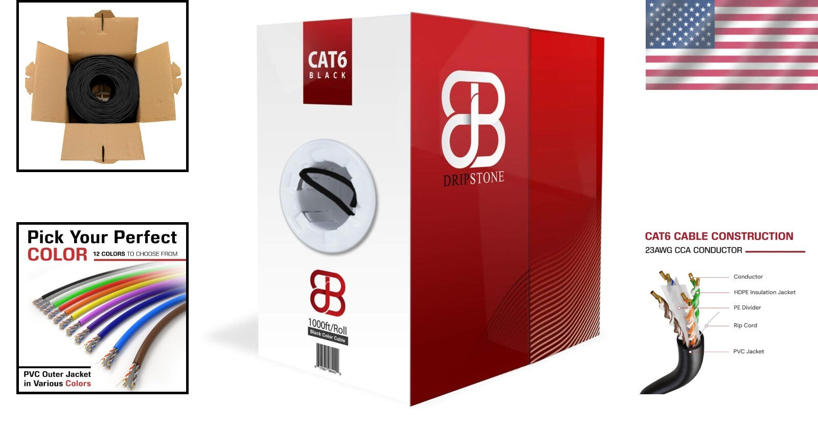 1000ft Cat 6 Ethernet Cable - High-Speed 23AWG Network Wire for Gaming & Office