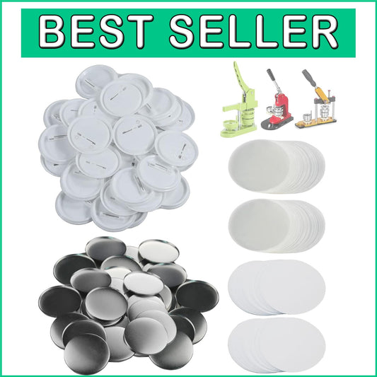 58mm Blank Button Badge Making Kit - 200 Sets with Metal & Plastic Parts
