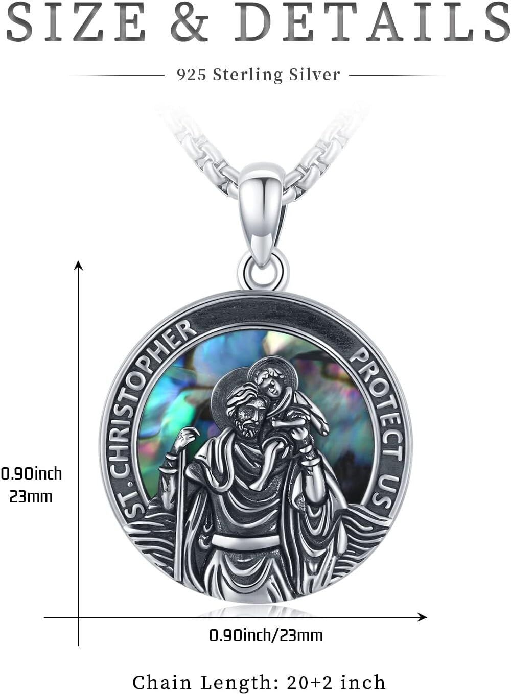 Elegant St Christopher Protection Necklace - 925 Silver and Abalone Gift Boxed
