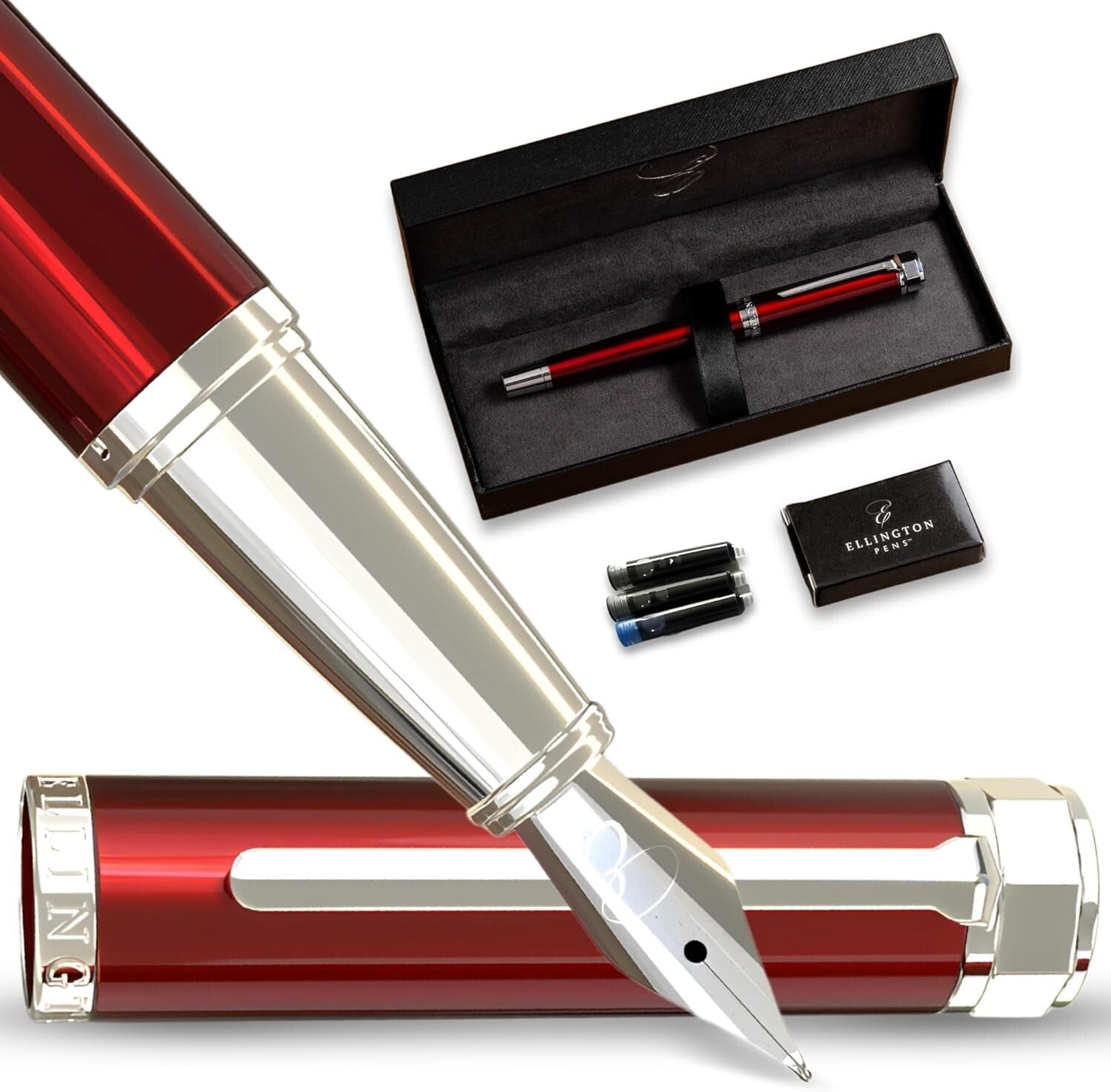 Ambidextrous Luxury Fountain Pen with Medium Nib & Gift Box - Effortless Writing