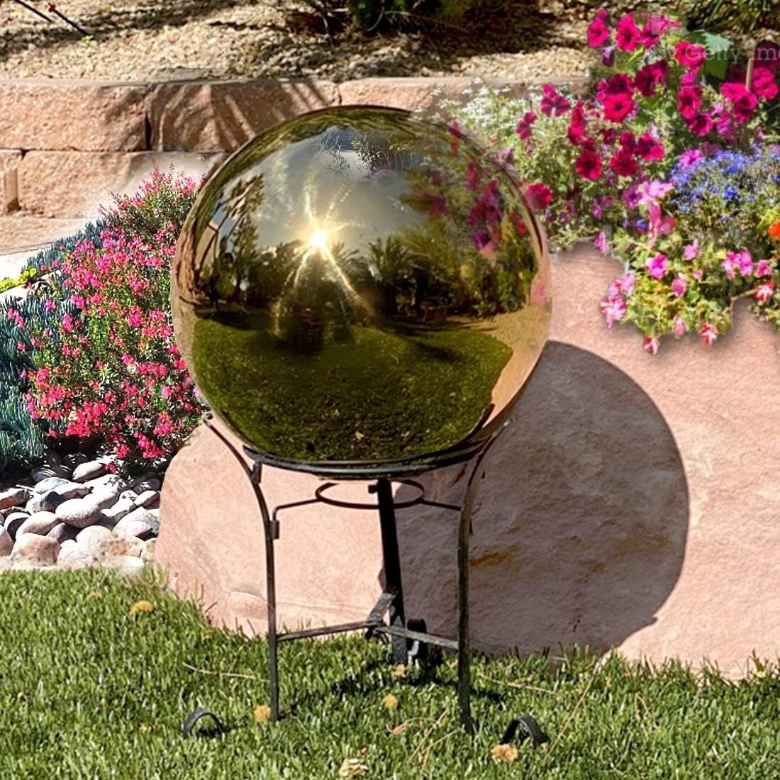 Captivating 10” Shiny Gold Mirror Ball - Reflective Stainless Steel for Gardens
