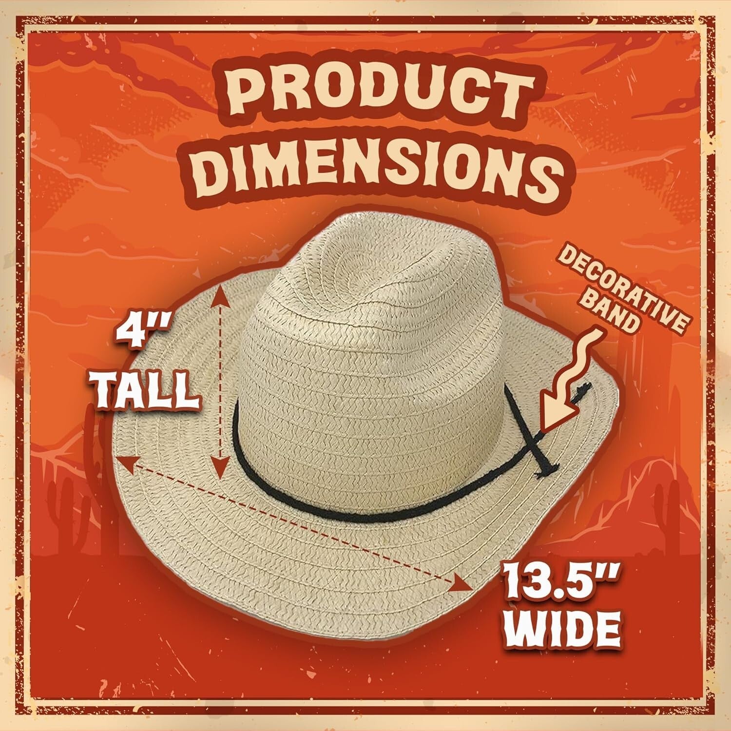 Universal Fit 24" Straw Cowboy Hats for Men & Women - Perfect Party Accessories