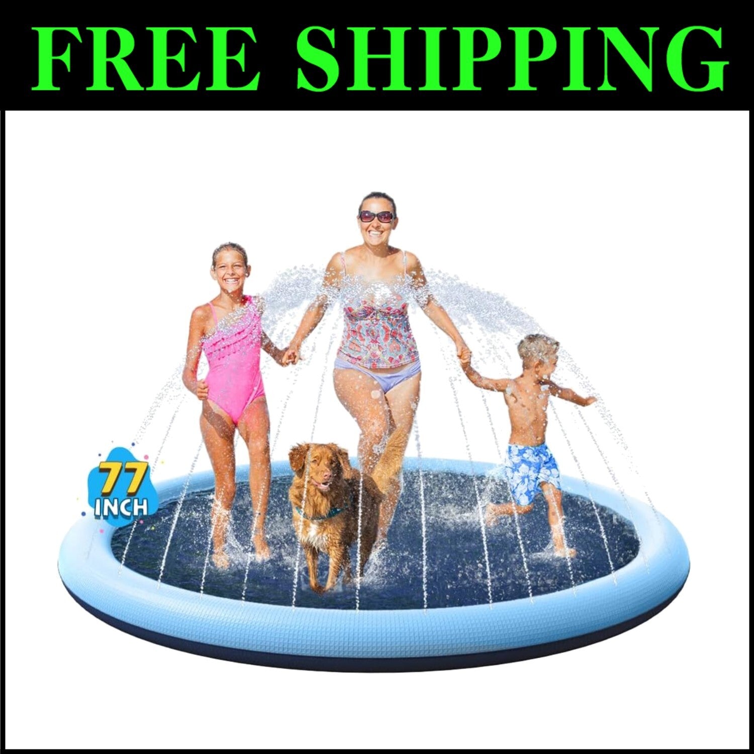 Extra Thick 77-Inch Splash Pad - Safe, Fun Water Play Mat for Kids and Pets
