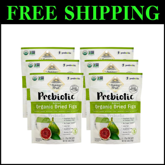 Delicious Sun-Dried Organic Figs with Chicory Fiber - 5 Convenient Snack Packs