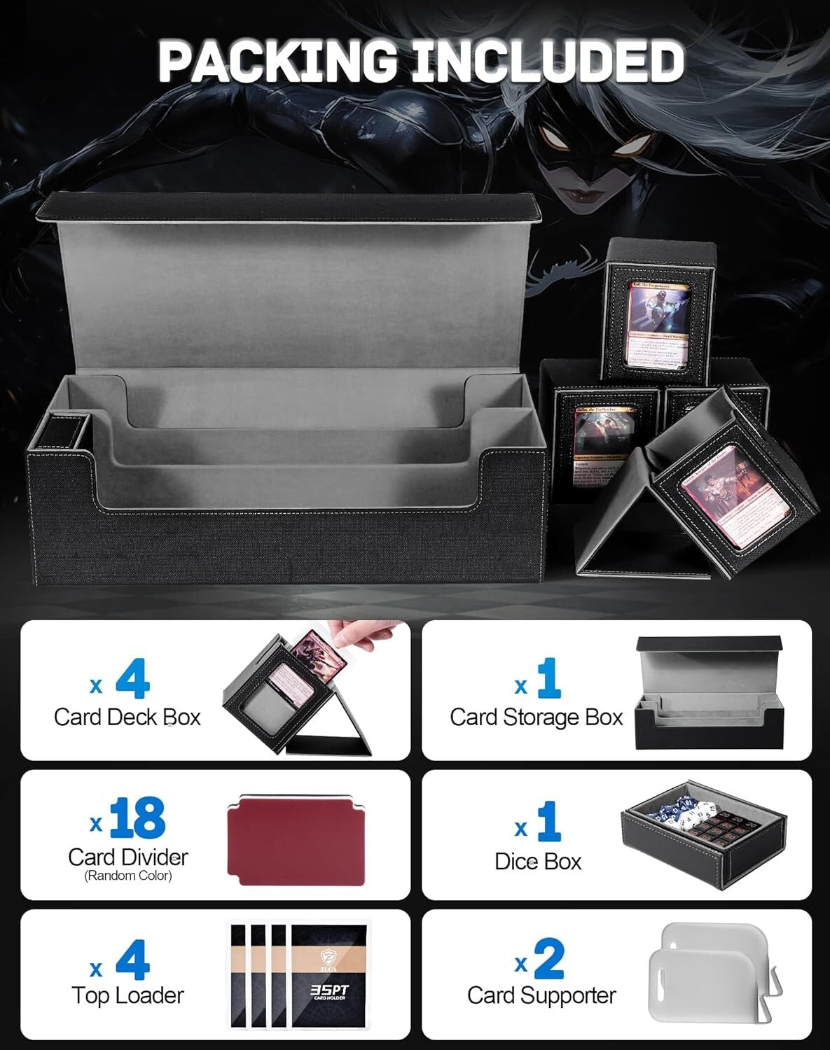 Deluxe 5-in-1 TCG Card Storage Box with Magnetic Closure & 4 Commander Decks