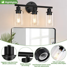 Load image into Gallery viewer, Versatile Matte Black 3-Light Bathroom Fixtures with Touch Control &amp; Glass Shade