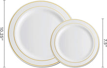 Load image into Gallery viewer, Sophisticated White Gold Trim Plastic Plates - Perfect for Weddings &amp; Parties