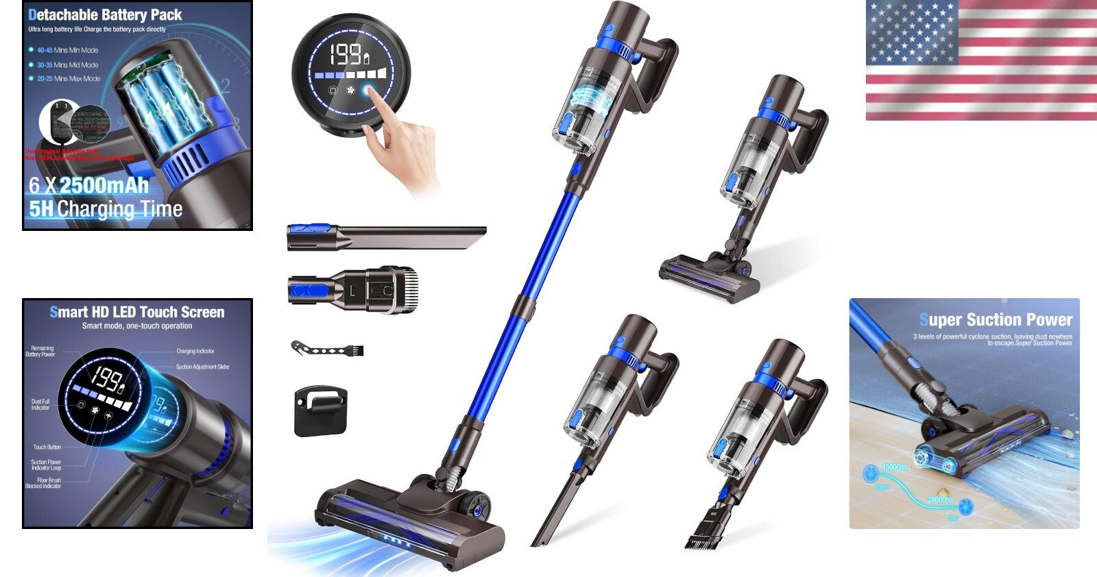 Ultra-Quiet 550W Cordless Vacuum with 3 Modes & LED Interface - Pet Hair Expert