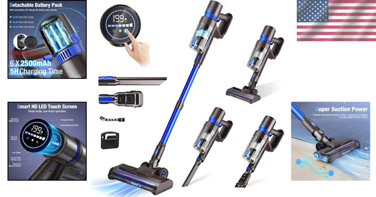 Ultra-Quiet 550W Cordless Vacuum with 3 Modes & LED Interface - Pet Hair Expert
