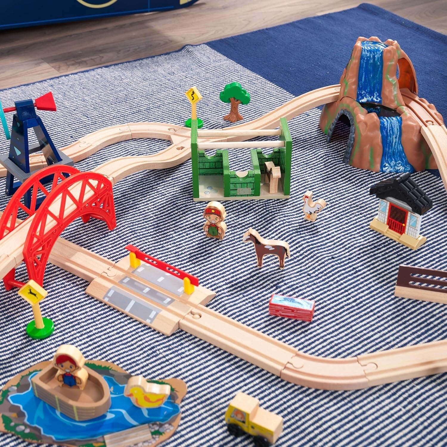 Detailed 75-Piece Children’s Wooden Train Set - Farm-Themed Play Adventure