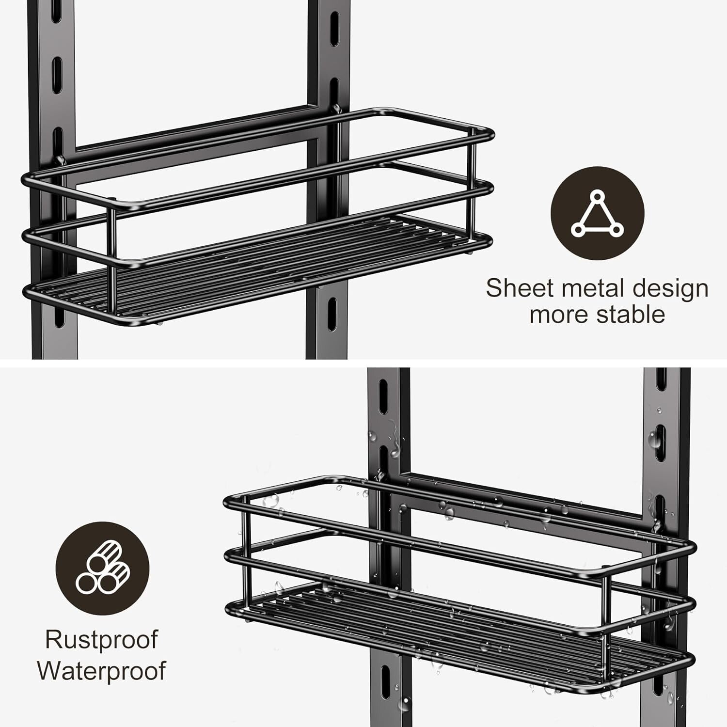3-Tier Rust-Resistant Shower Caddy with Adjustable Shelves – Black Hanging Rack