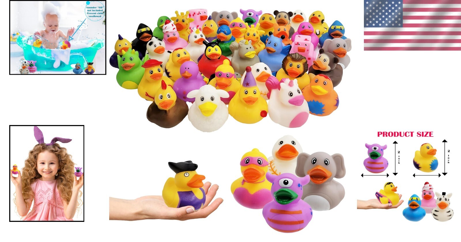 100-Pack Assorted Rubber Ducks - Fun Bath & Pool Toys for Kids and Parties