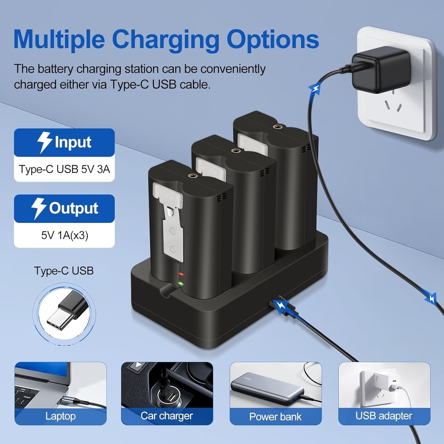 Essential 3-Pack Ring Compatible Battery & 3-Channel Charger – Fast USB Charging