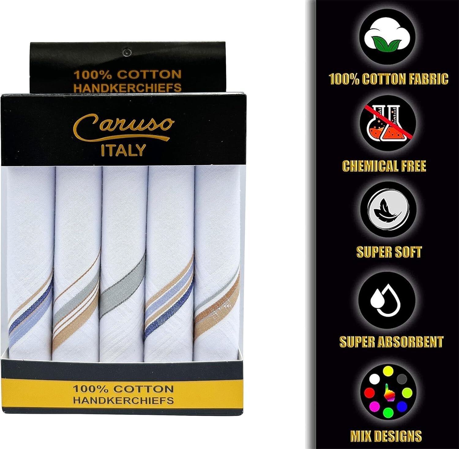 Classic 100% Cotton Handkerchiefs - Super Absorbent 46x46 cm, Machine Washable