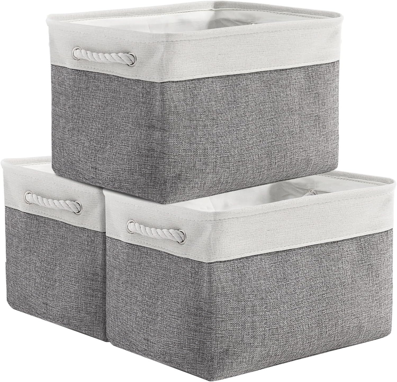 Elegant White & Grey 3 Pack Storage Baskets - Ideal for Toys, Clothes & Storage