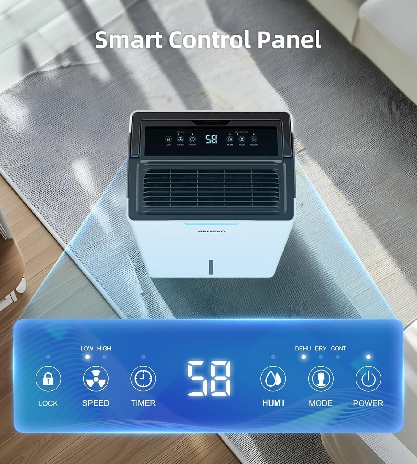 Portable 5000 Sq. Ft Dehumidifier with Continuous Drainage & Three Modes
