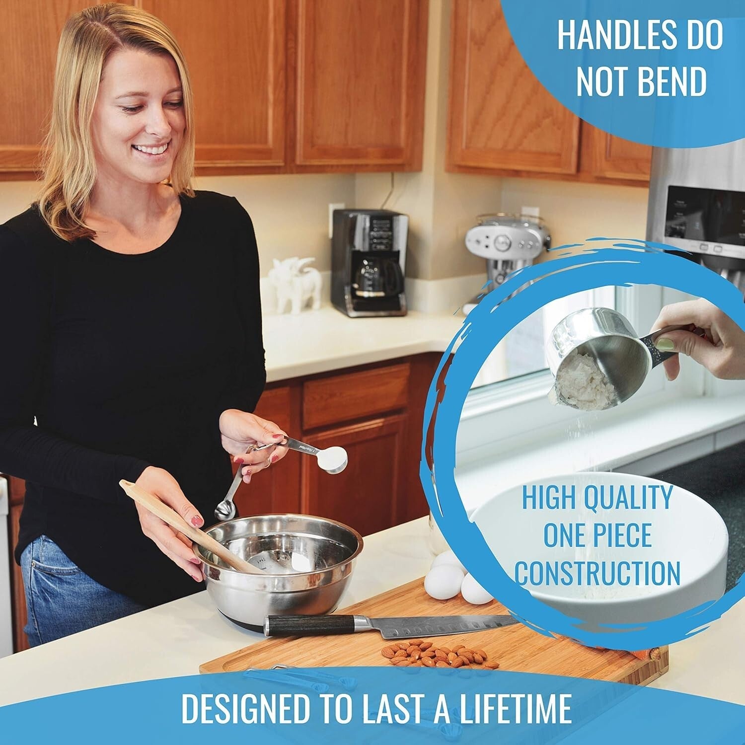 Complete Set of 16 Stainless Steel Measuring Cups & Spoons with Conversion Chart