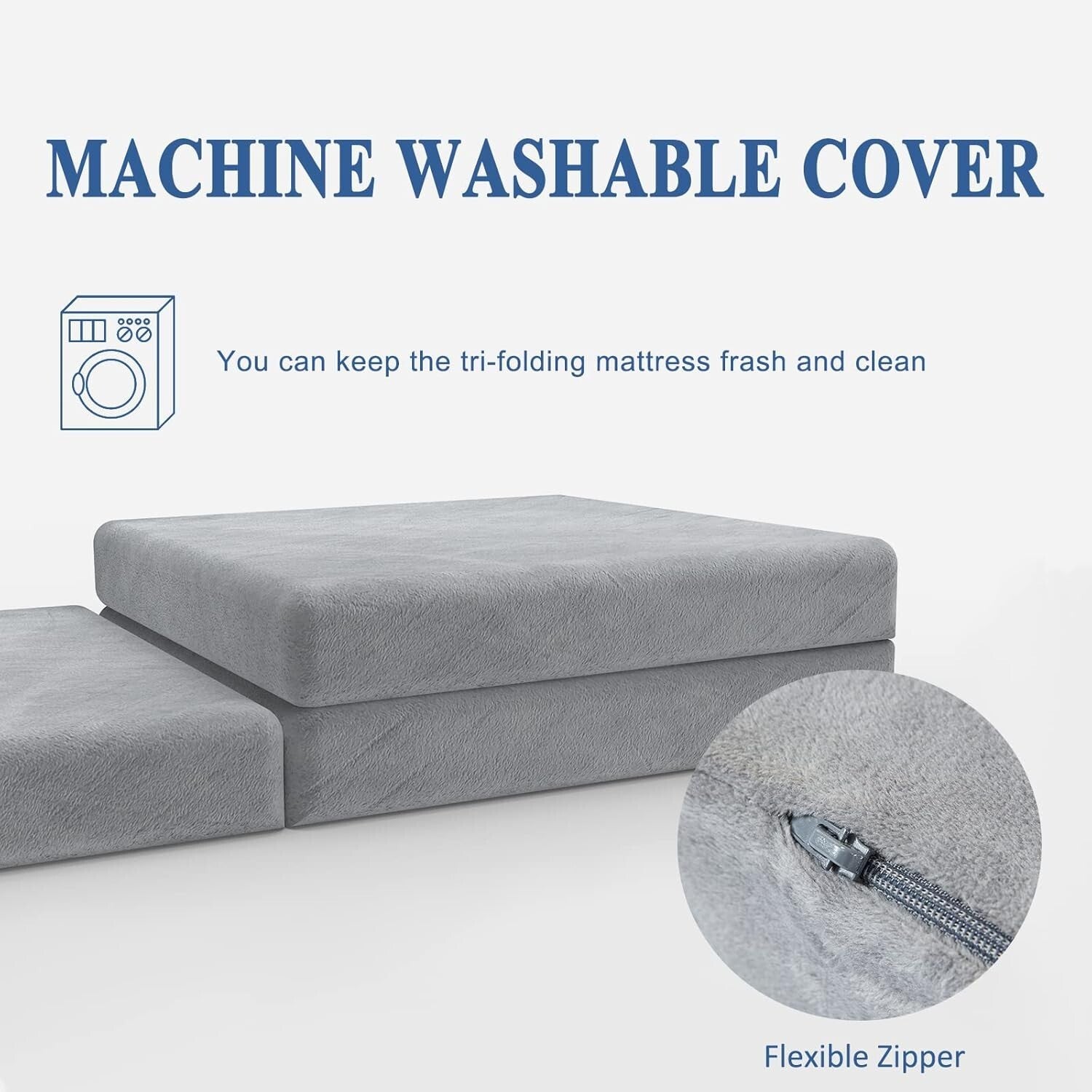 38x75 Waterproof Tri-Fold Mattress Topper with Removable Cover for Comfort