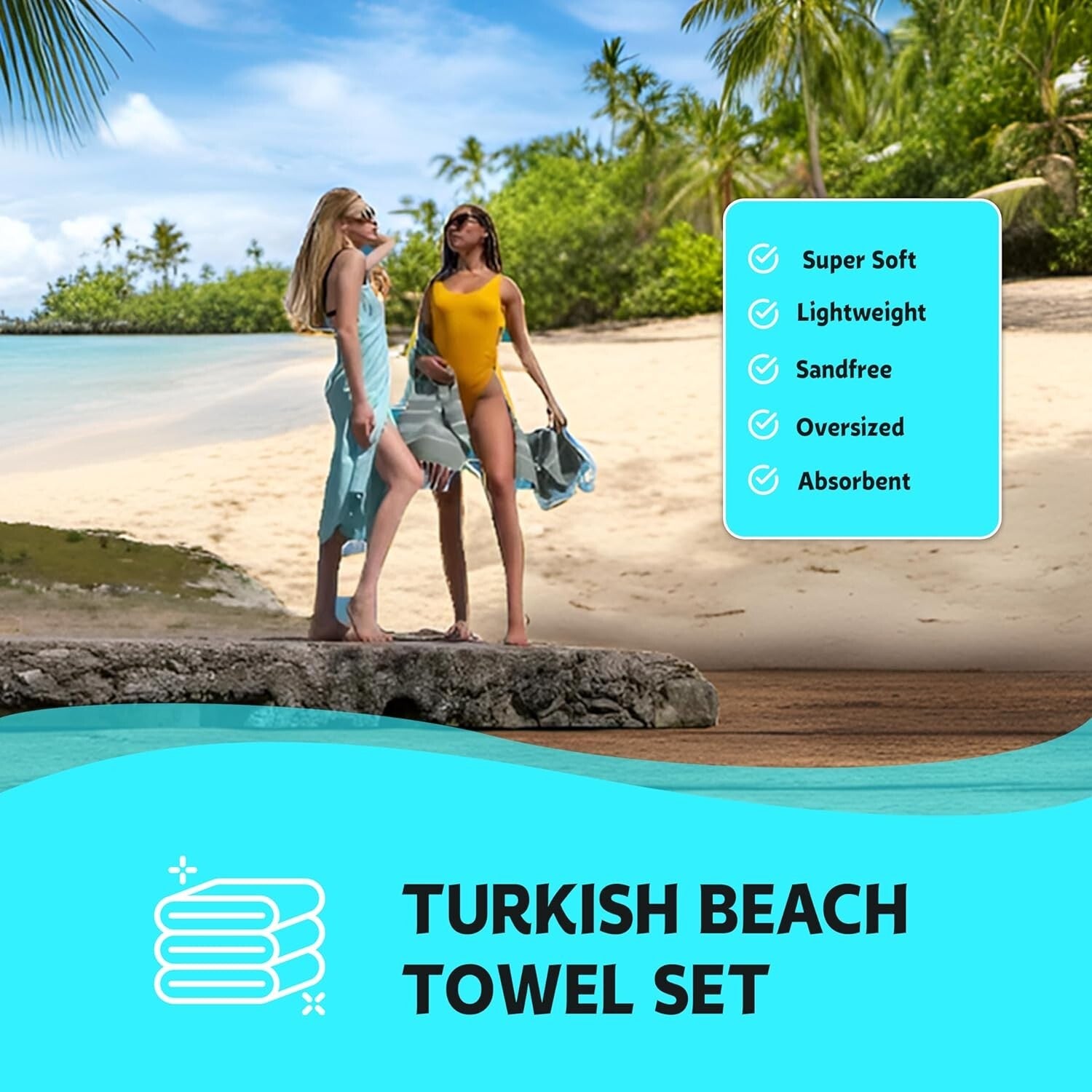 Extra Large 6 Pack Turkish Beach Towels 72x40" - Premium Sand-Resistant Design