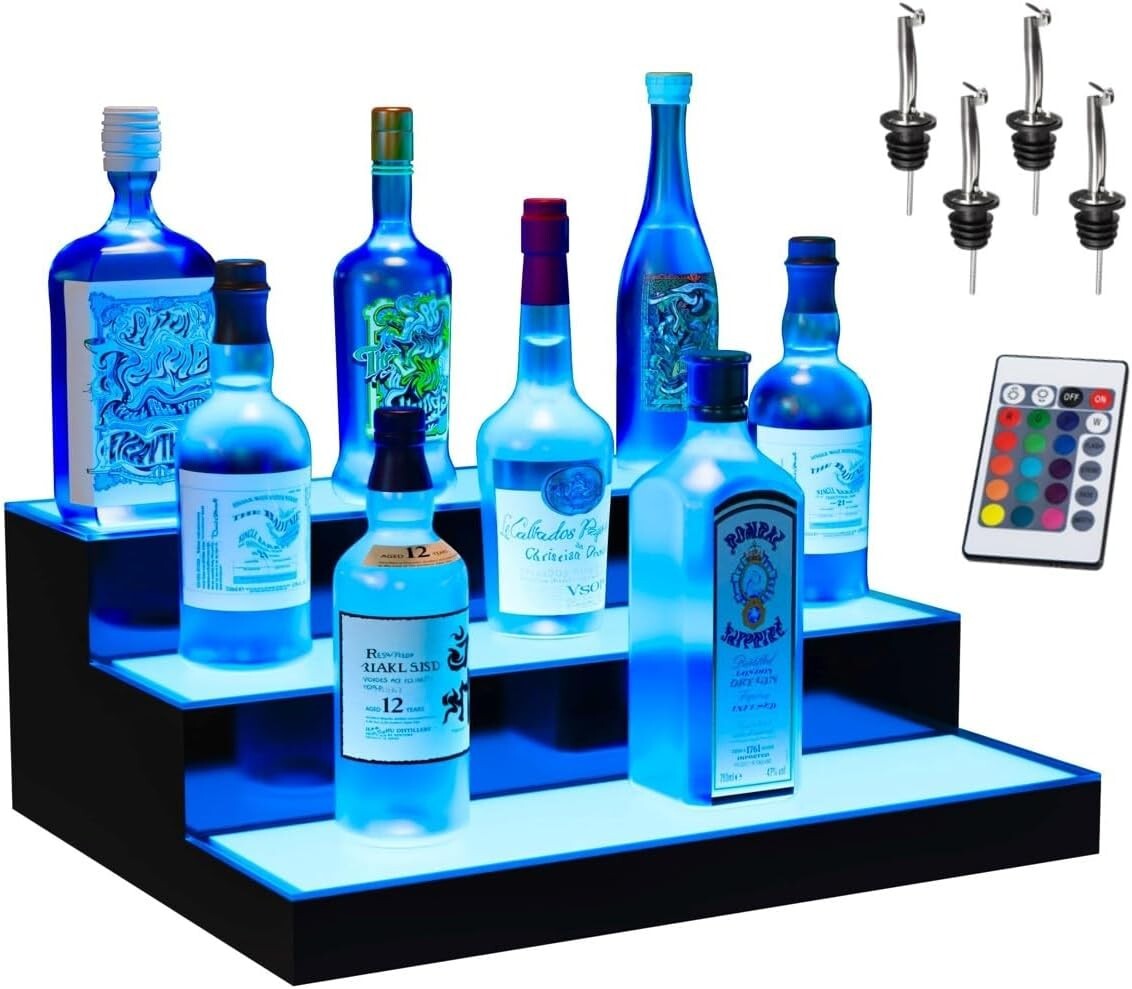 Acrylic LED Bottle Display Rack - Illuminated Home Bar Shelf with 16 Colors