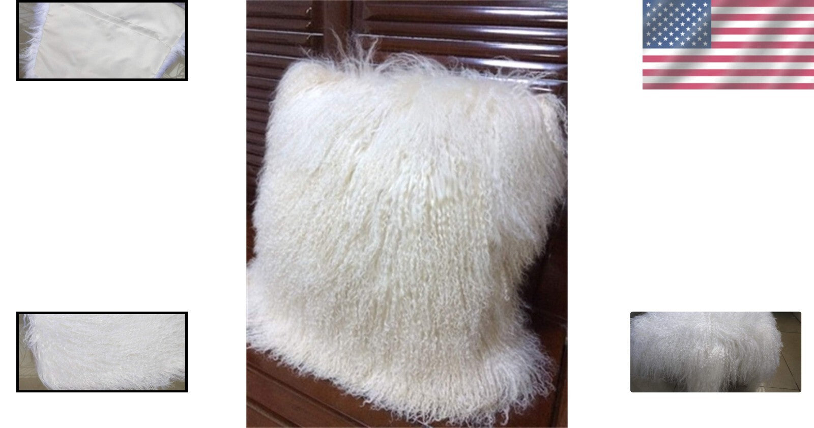 Elegant 16'' x 16'' White Curly Mongolian Lamb Fur Pillow Cover - Home Accent