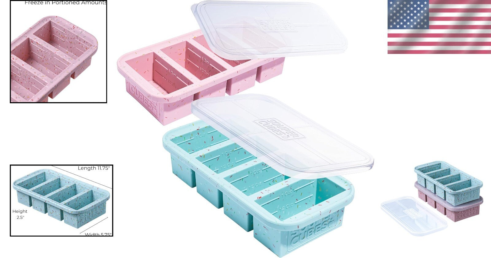 BPA-Free 1 Cup Silicone Freezer Tray with Convenient Lids for Organized Freezing