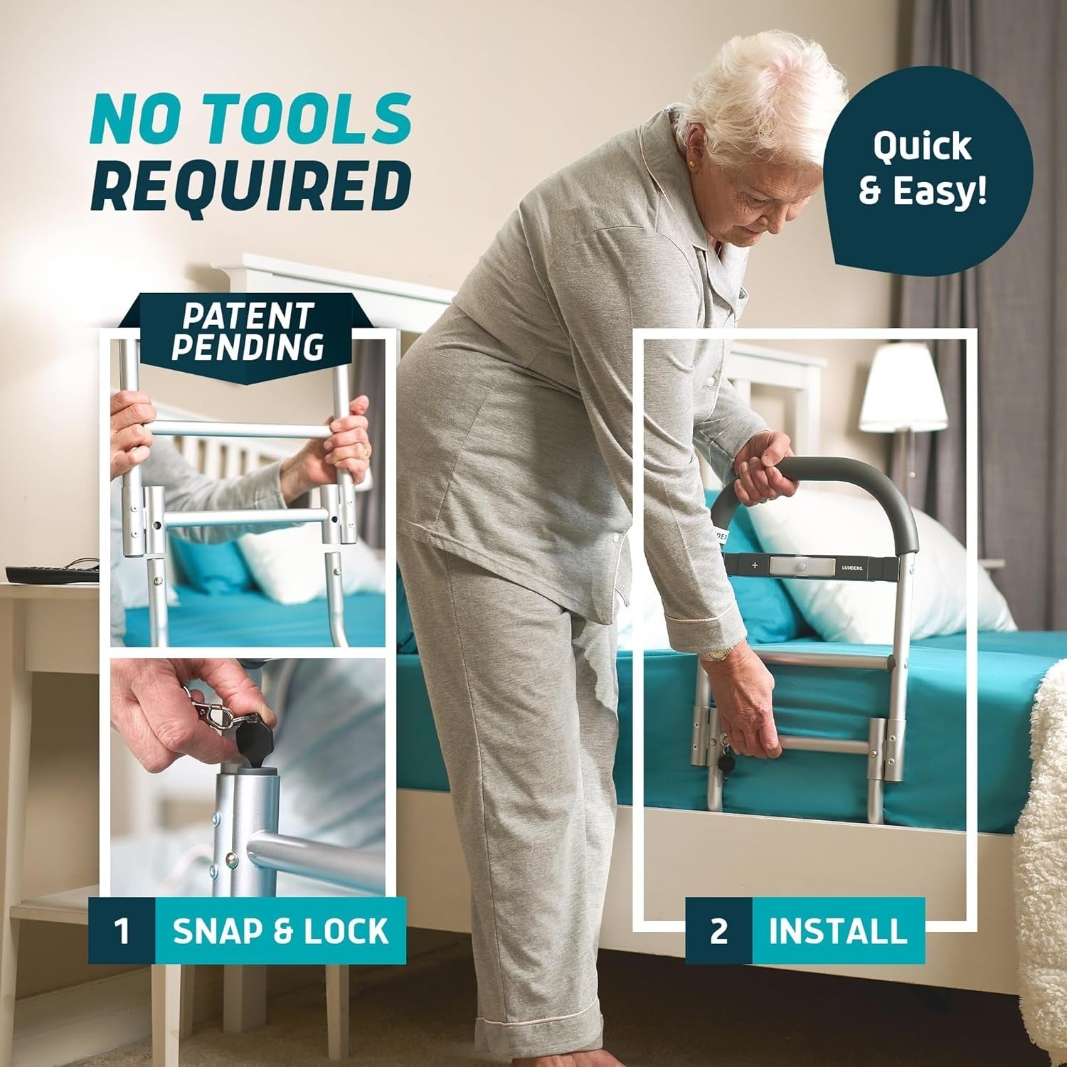 Ergonomic Bed Grab Rail with Motion Light - Ideal for Elderly & Surgery Patients