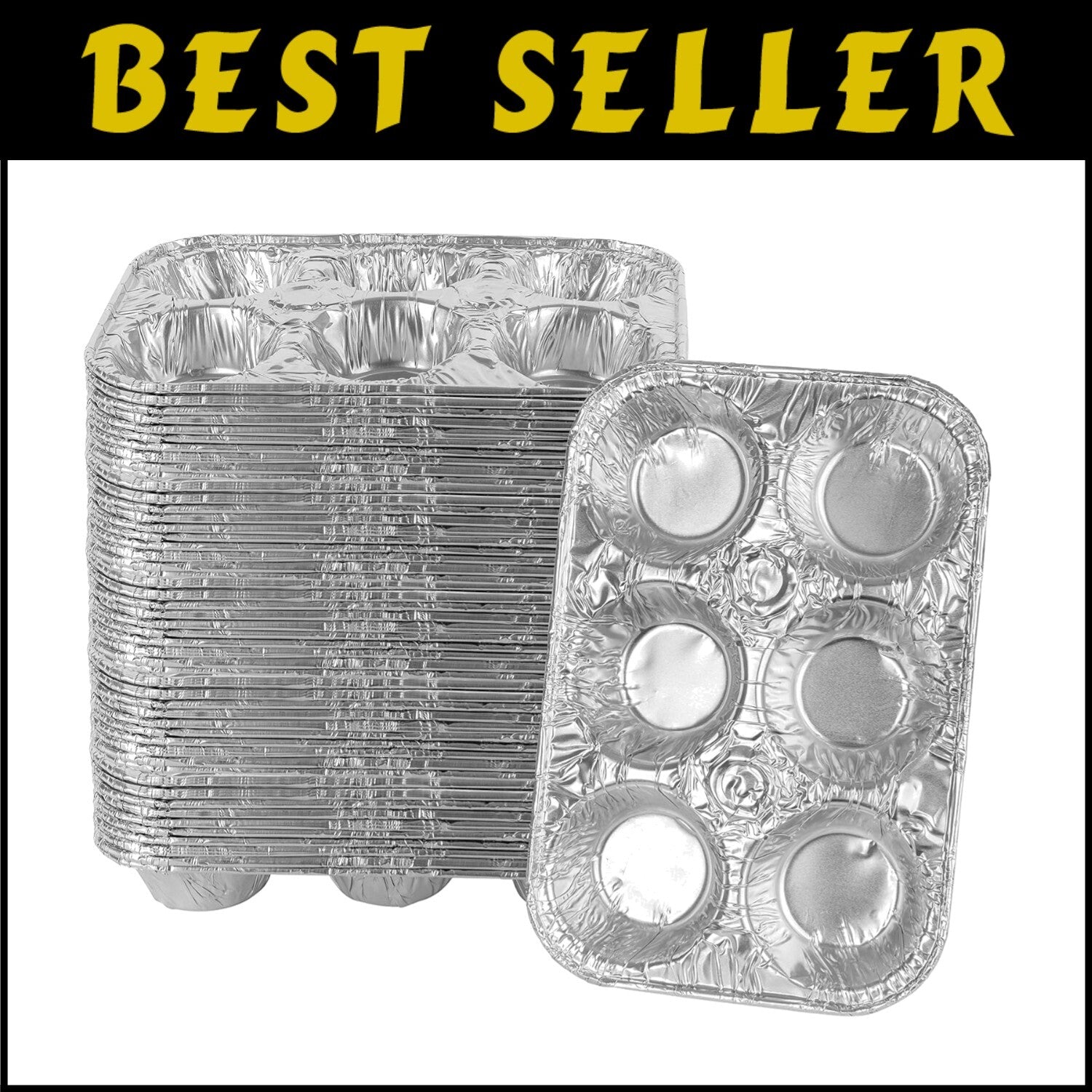 Eco-Friendly 6 Cavity Aluminum Foil Baking Pans - 50 Count for Easy Cleanup