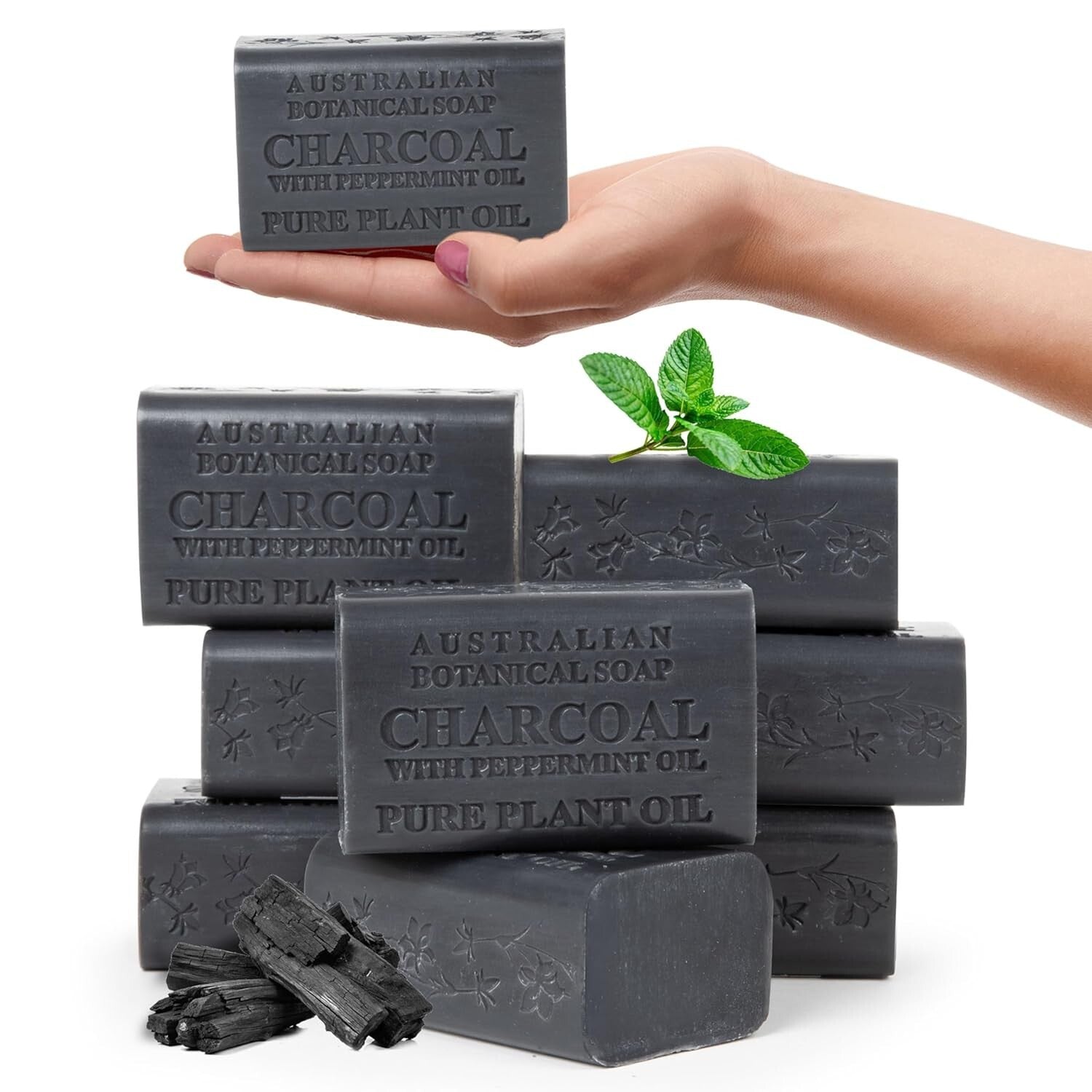 All-Natural African Black Soap with Charcoal & Peppermint - 6.6 oz Bar, 8-Pack