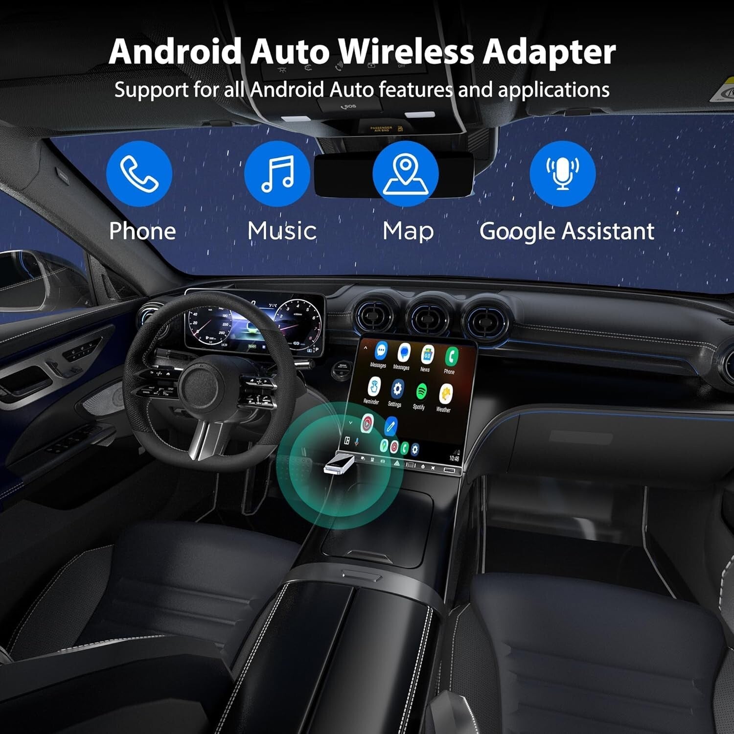 Sleek Wireless Android Auto Adapter for Enhanced Audio Experience - Plug & Play