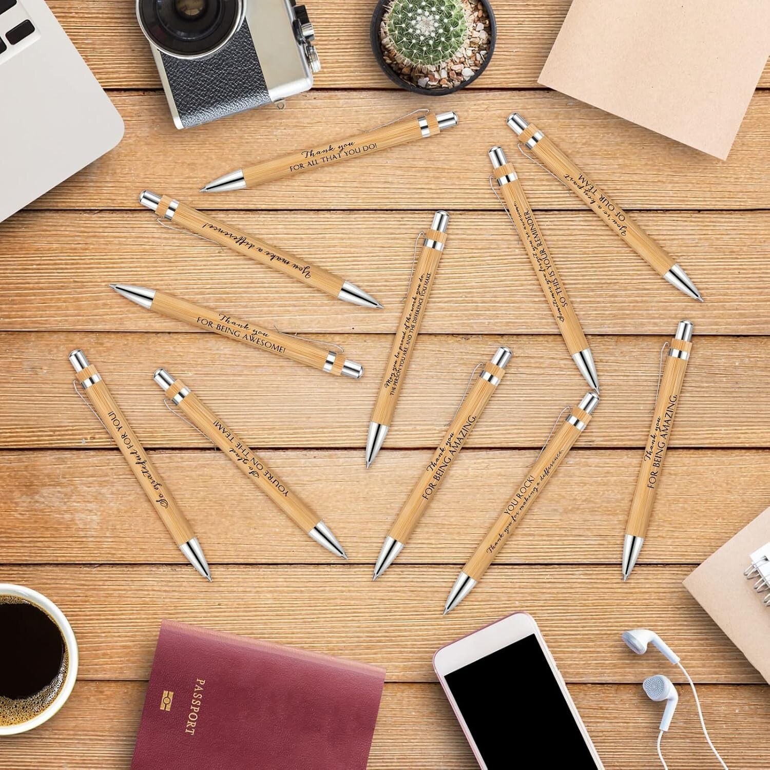 Fine Point Black Ink Bamboo Ballpoint Pens - 10 Styles for Office Motivation