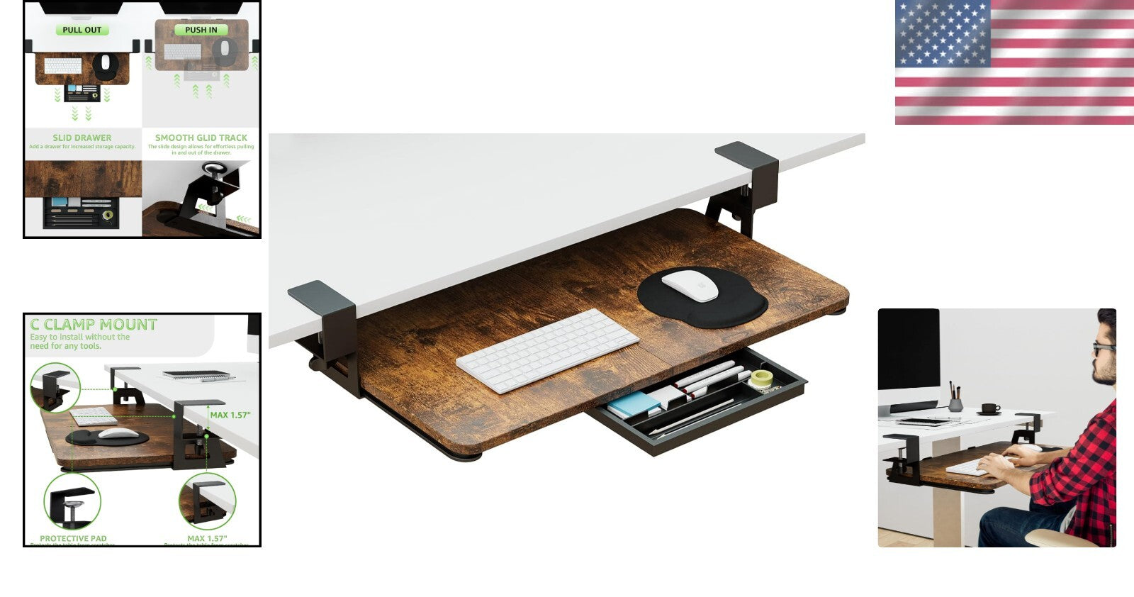 Ergonomic Pull-Out Keyboard Tray - 26.77'' Large Size for Workspace Optimization