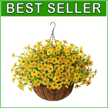 Load image into Gallery viewer, UV Resistant Artificial Flowers in Coconut Lined Hanging Basket - 15.7" Diameter