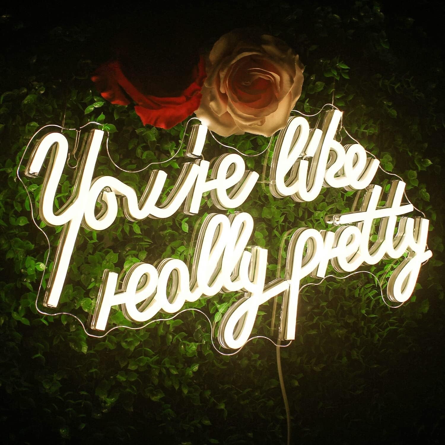 Elegant 'You're Like Really Pretty' Neon Light - Wall Mount with Hooks Included