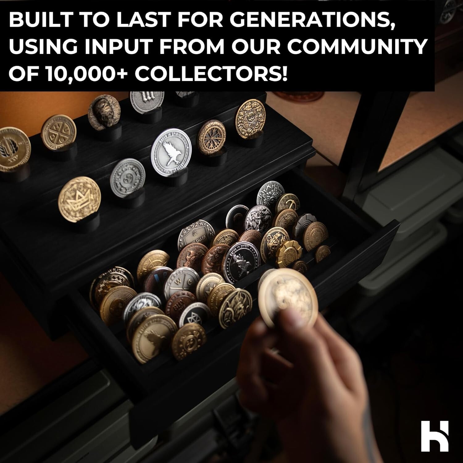 Handcrafted Challenge Coin Display Case with Drawer – Gift for Coin Enthusiasts
