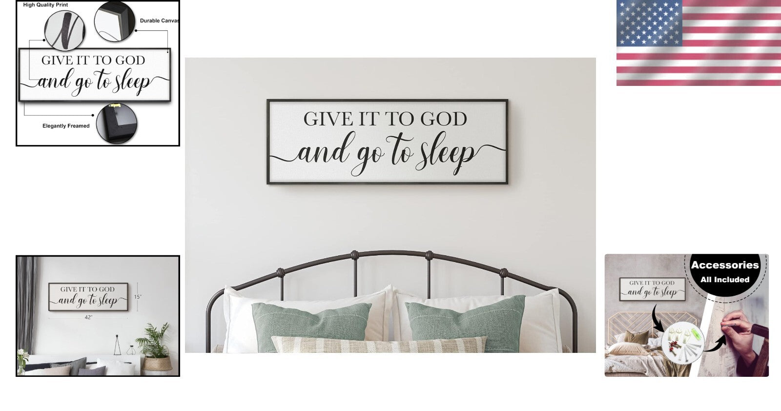 Elegant 41"x14" Framed Sign - 'Give It To God and Go To Sleep' Bedroom Decor