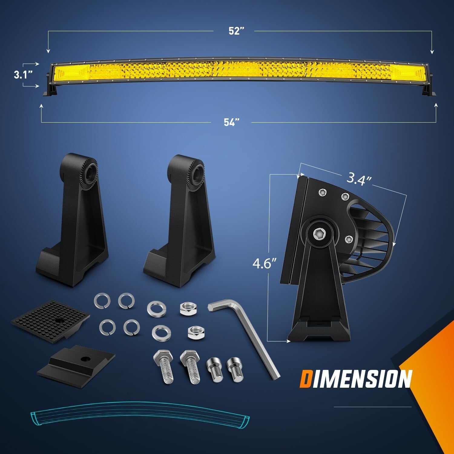 High Power 52-Inch LED Light Bar with Yellow Beam – 783 Chips for Trucks & 4x4s