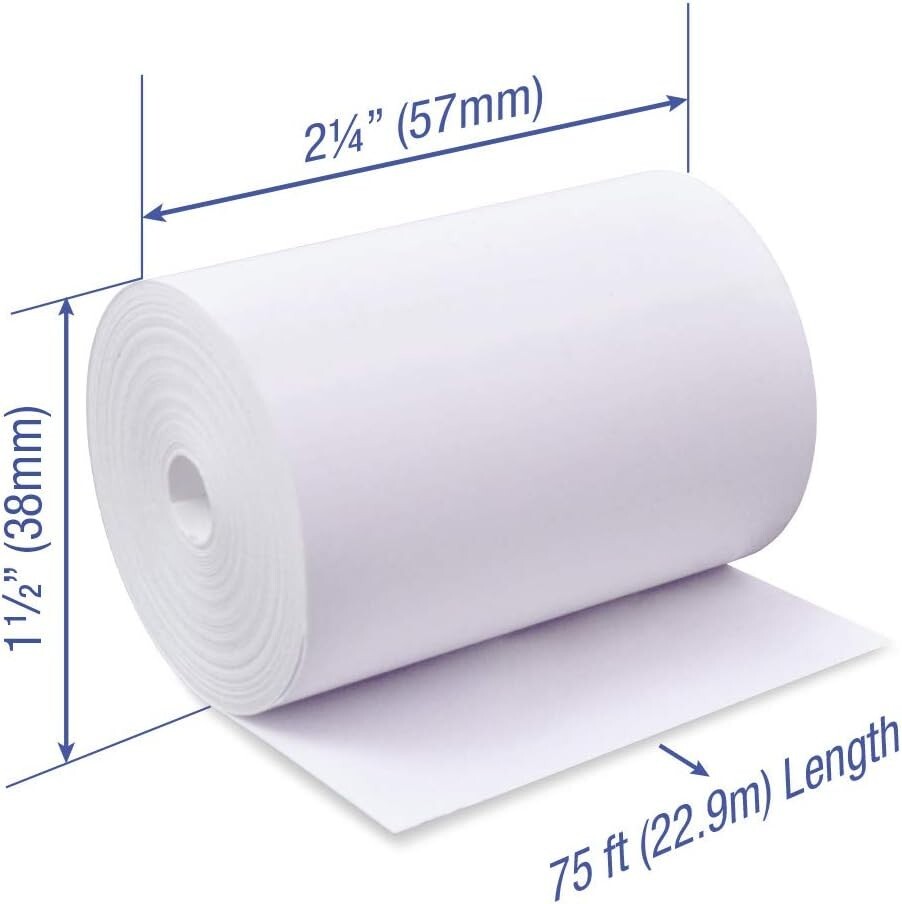 Bright White 2 1/4" x 75 ft Coreless Thermal Paper - Fits Popular Printers