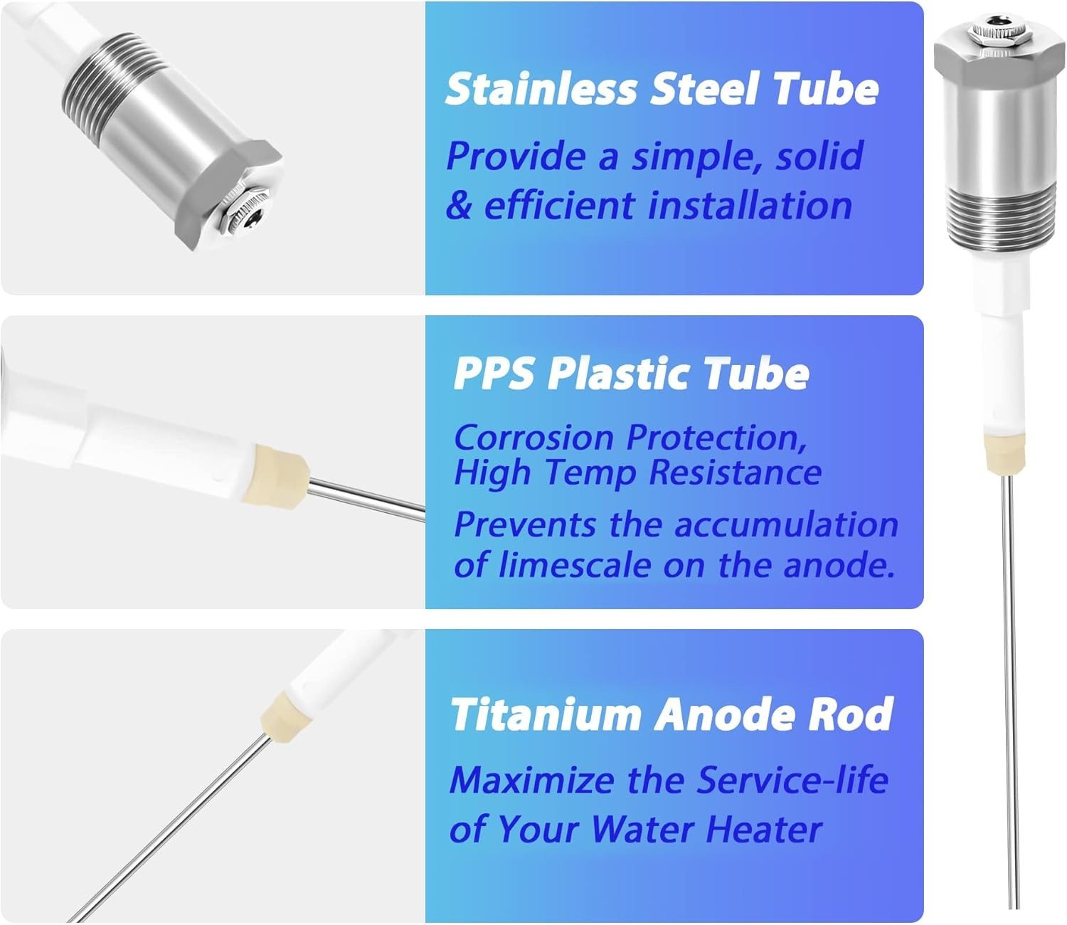 Corrosion-Resistant Electric Anode Rod for Enhanced Water Quality - 9.4 Inches