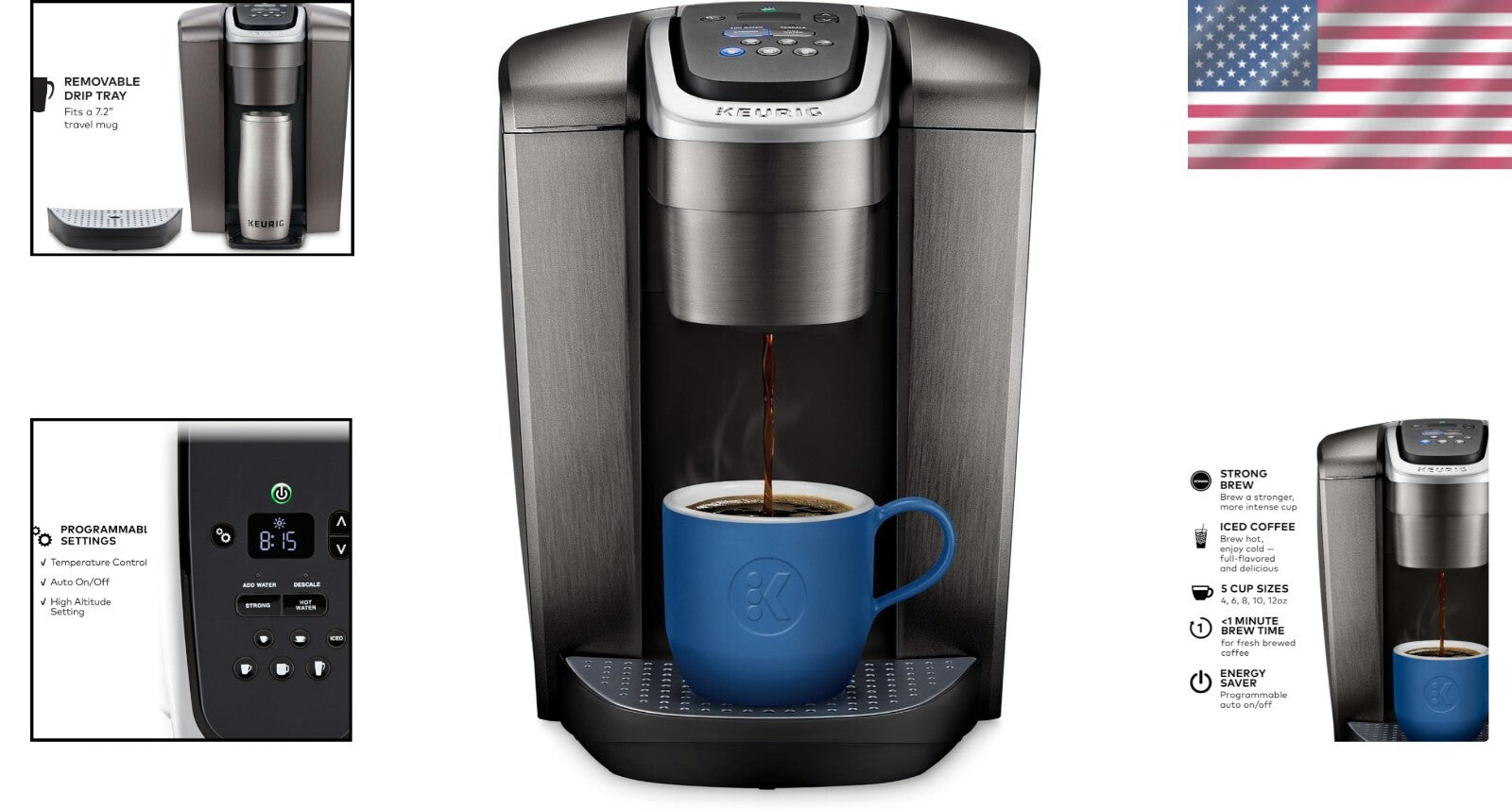 Brushed Slate Single Serve Coffee Brewer with Strong Brew & Program Features