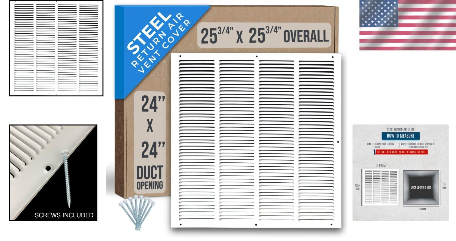 Efficient 24x24 Duct Vent Cover with Powder-Coated Steel Finish - Quiet Airflow