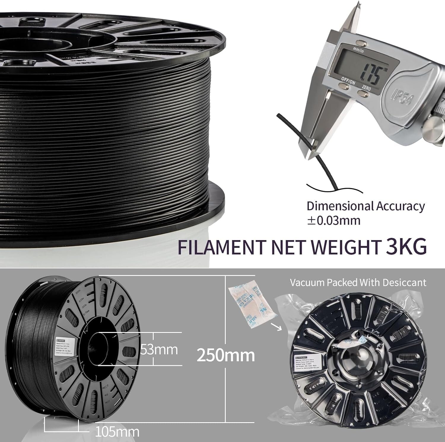 Premium 1.75mm PETG-CF Filament 3KG - Best for Bambu LAB and Creality Printers