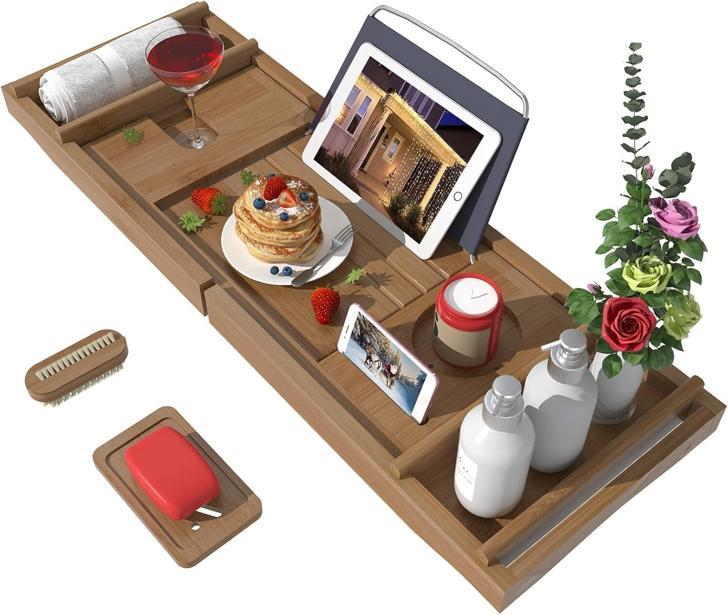 Elegant Adjustable Bamboo Bathtub Tray - Perfect for Spa and Relaxation