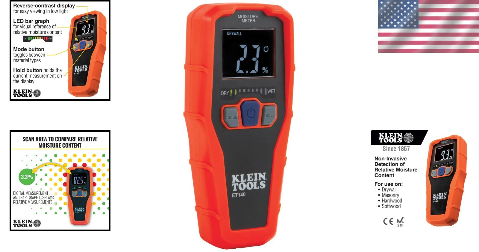 Pinless Moisture Meter - Non-Destructive Detection for drywall, wood & masonry