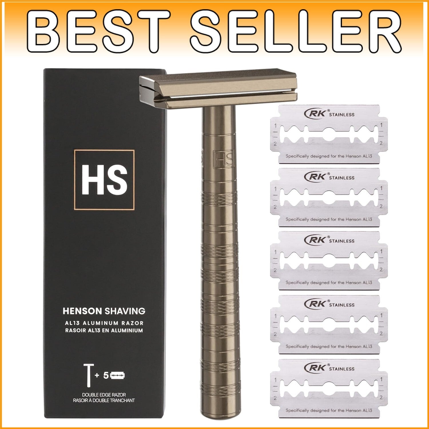 Tan Double Edge Safety Razor with 5 Blades - Precision Shaving for All Skin T...