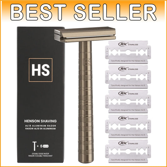 Tan Double Edge Safety Razor with 5 Blades - Precision Shaving for All Skin T...