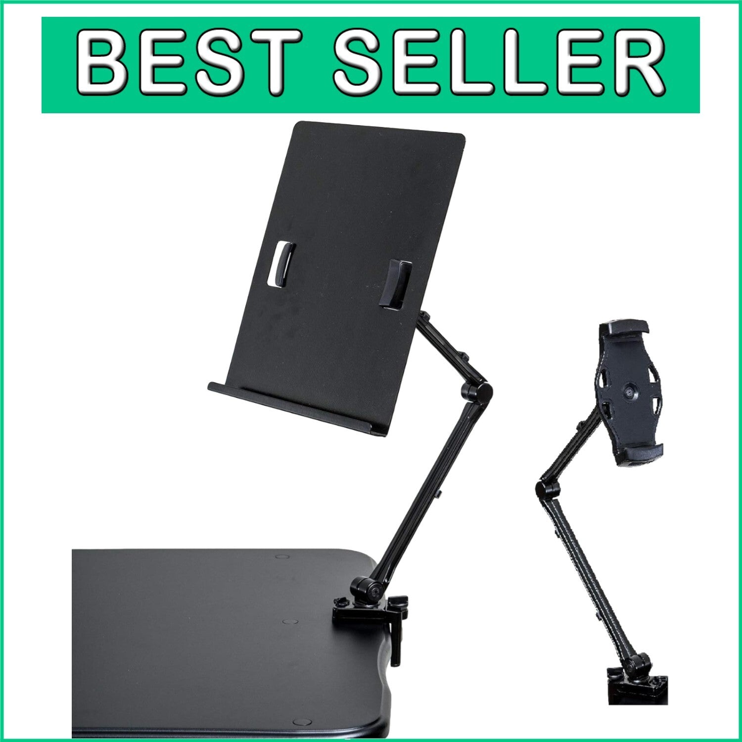 Full Motion Black Document and Tablet Holder - Adjustable & Space-Saving Design