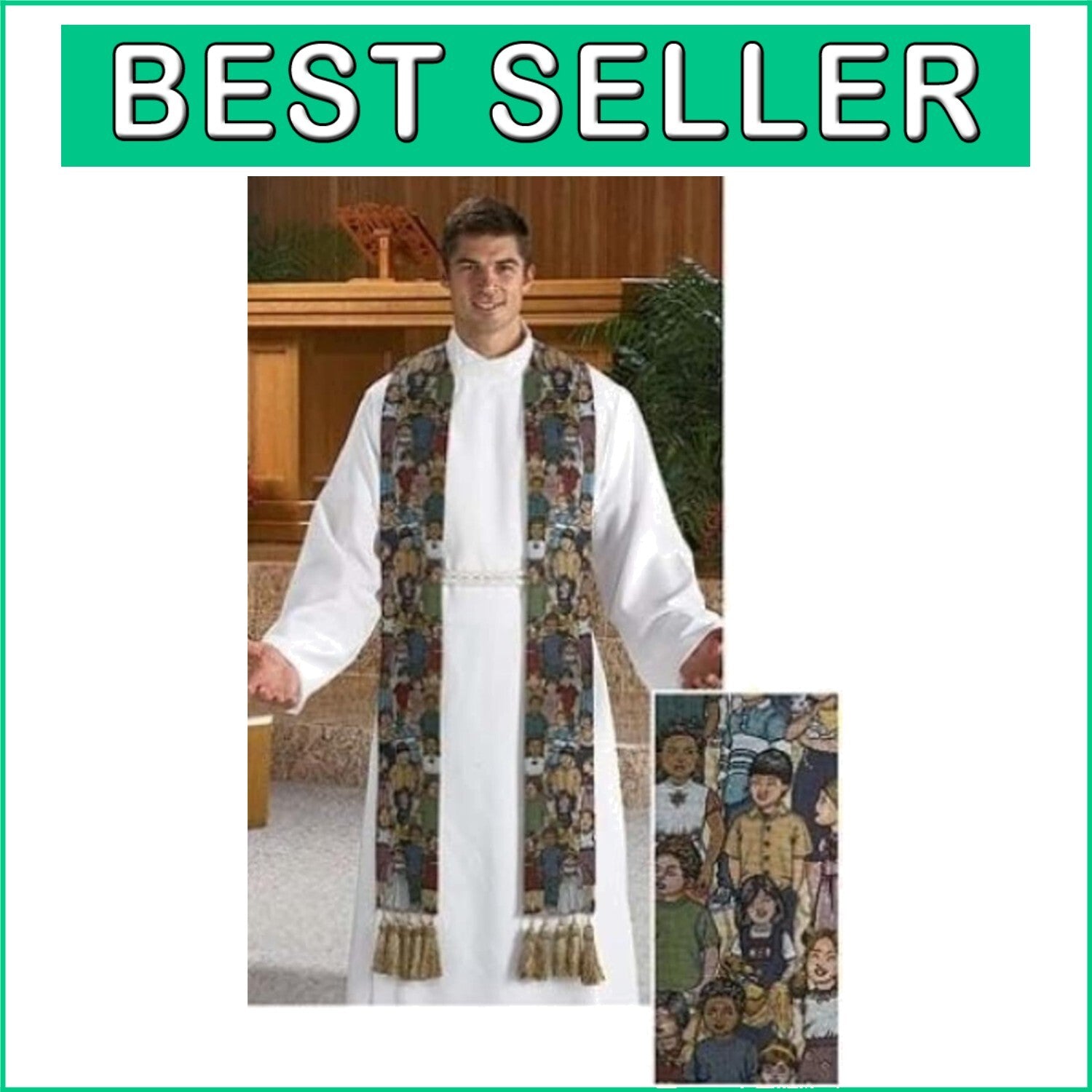 Durable Woven Cotton Back Tapestry Stole with Tassels for Children’s Ministries